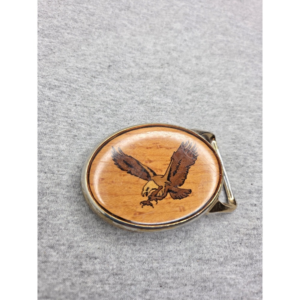 Vintage Von West Solid Brass Soaring Eagle Wood Inlay Heavy Rare Belt Buckle